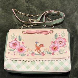 Loungefly Bambi Pink and Green Floral Crossbody Bag